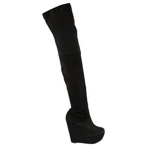 Robert Clergerie black suede thigh high wedge boots